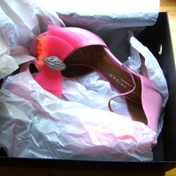 Kurt Geiger Kensington Bow Sandal Heel Pink US 9 Rhinestone Tulle - Picture 1 of 12